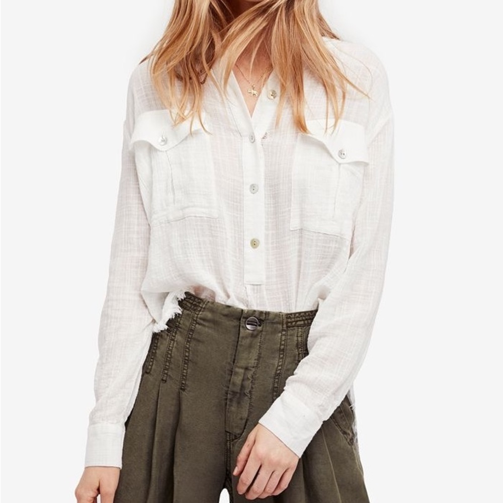 Free People White Lightweight Button Down Shirt - Picture 3 of 14